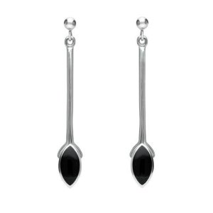Sterling Silver Whitby Jet Long Marquise Drop Earrings