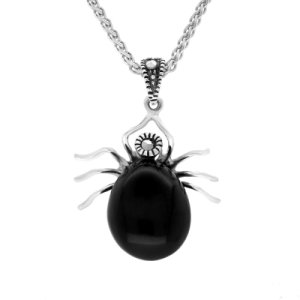 Sterling Silver Whitby Jet Marcasite Spider Necklace