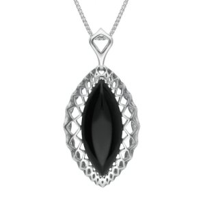 Sterling Silver Whitby Jet Marquise Pierced Necklace