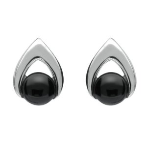 C W Sellors Sterling silver whitby jet round open triangle stud earrings