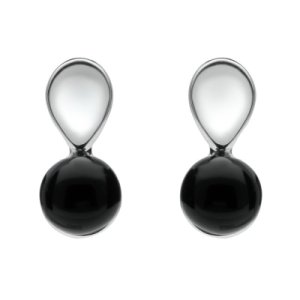 Sterling Silver Whitby Jet Round Pear Stud Earrings