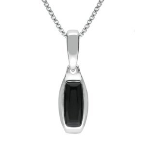 C W Sellors Sterling silver whitby jet small curved oblong necklace