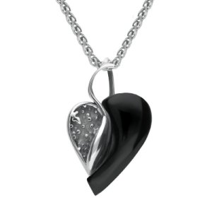 C W Sellors Sterling silver whitby jet small heart swirl necklace