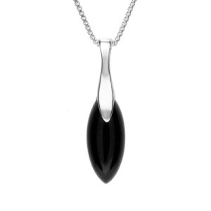 C W Sellors Sterling silver whitby jet small tapered drop necklace