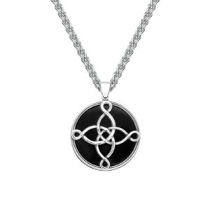 C W Sellors Sterling silver whitby jet small the mission logo necklace