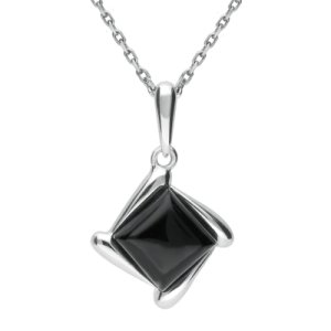 Sterling Silver Whitby Jet Square Wave Necklace