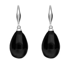 Sterling Silver Whitby Jet Tapered Top Pear Drop Stud Earrings