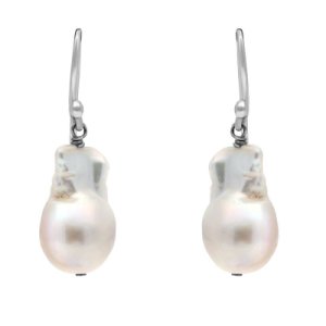 Sterling Silver White Baroque Pearl Hook Drop Earrings