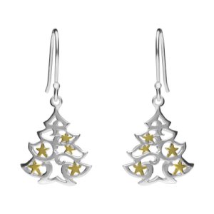 Sterling Silver Yellow Gold Christmas Tree Hook Earrings