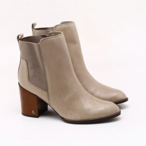 Bota Chelsea Cano Curto Couro Bege Taupe
