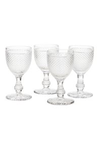 Diamond Cut Wine Glass Set of 4 - Clear