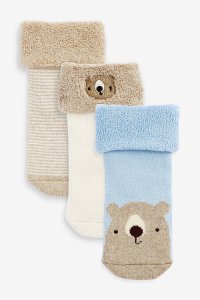 Next 3 Pack Terry Towelling Bear Socks (Younger) - Oatmeal