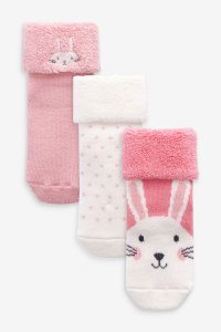 Next 3 Pack Towelling Socks (Younger) - Pink