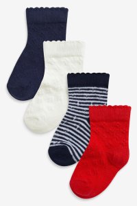 Next 4 Pack Pointelle Socks (Younger) - Navy