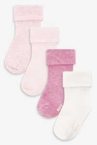 Next 4 Pack Roll Top Socks (Younger) - Pink