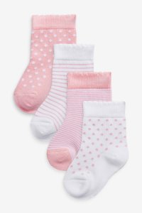 Next 4 Pack Stripe/Spot Socks (Younger) - Pink