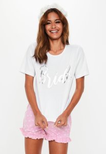 Blanc Ensemble pyjama rose Bride t-shirt et short, Blanc