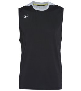 Mizuno Men's Cutoff Volleyball Jersey Shirt - Black/Silver Large Polyester/Spandex - Swimoutlet.com