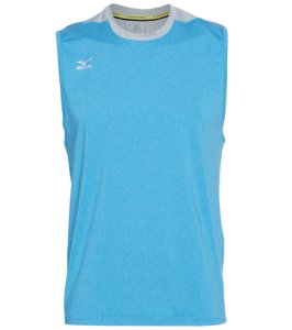 Mizuno Men's Cutoff Volleyball Jersey Shirt - Heathered Dude Blue/Silver Small Polyester/Spandex - Swimoutlet.com