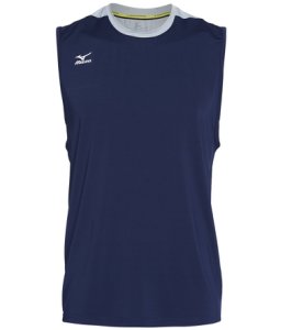 Mizuno Men's Cutoff Volleyball Jersey Shirt - Navy/Silver Large Polyester/Spandex - Swimoutlet.com