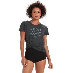 Vuori Women's Wave Logo T-Shirt - Charcoal Medium Cotton - Swimoutlet.com