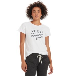 Vuori Women's Wave Logo T-Shirt - White Large Cotton - Swimoutlet.com