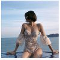 Gearbest New swimsuit belly slimming female sexy fairy fan ins wind net red lace one-piece small chest gathered swimsuit
