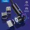 TOPK AM68 360° and 180° LED Free Rotation Magnetic Charging Micro Type C iPhone 540° USB Charge Cable