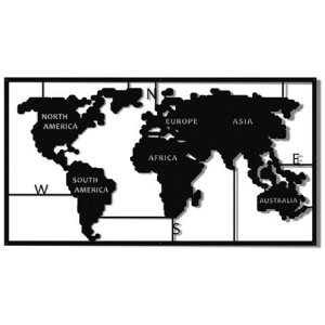 Decorazione Da Parete World Map Series, Wall Art Muro, Mondo, Per Soggiorno, Camera, Nero In Metallo, 90 X 2 X 55 Cm