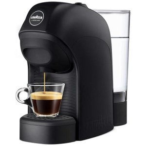 Lavazza Macchina da caffè espresso automatica tiny serbatoio 0.75 lt. potenza 1450 watt colore nero + 64 capsule qualità rossa