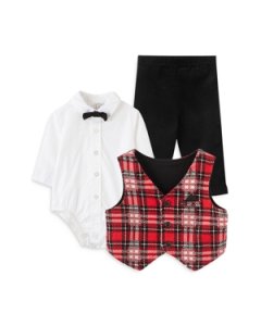 Little Me Boys' 3-Piece Plaid Vest, Bodysuit & Pants Set - Baby