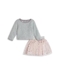 Pippa & Julie Girls' Fuzzy Metallic Sweater & Starry Skirt Set - Baby