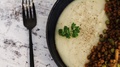 Vegan Lentils And Potato Mash Dish With Mixed Veggies Inspired By Shepherd's