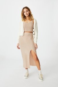 Cotton On Women - Match Me Knit Midi Skirt - Latte