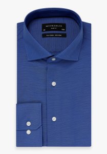 Michaelis Blauw hemd met textuur - slim fit