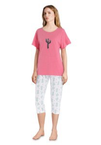 Roze/witte pyjama met cactussen
