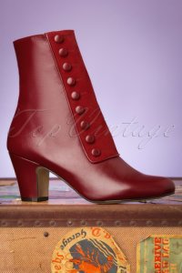 40s Former Times Leather Booties in Passion Red