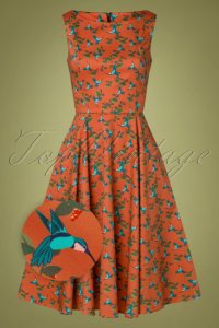 50s Adriana Hummingbird Swing Dress in Rust