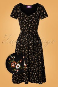 50s Fabienne Floral Swing Dress in Black
