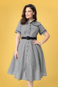 50s I Love Lucy x UV Ethel Swing Dress in Black and White Gingham