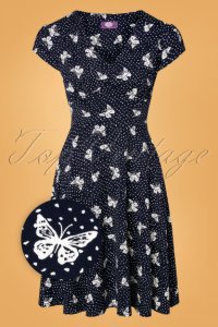 Topvintage Boutique Collection 50s leona butterfly swing dress in navy