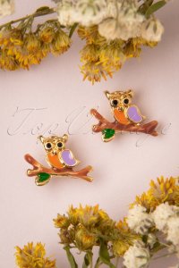 Topvintage Boutique Collection 50s owl stud earrings in gold