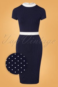 60s Dora Dots Pencil Dress in Navy