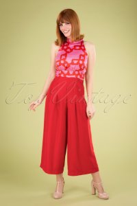 Traffic People 70s divided jumpsuit in red and pink