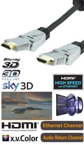 HDMI Cable with Ethernet High Speed 1.4 Swivel 2.5m 3D TV