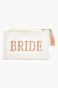 Boohoo Bride slogan canvas makeup bag, white