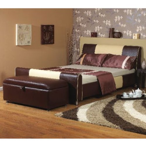 Star Collection Cappachino 4FT 6 Double Cream & Tan Leather Bedstead
