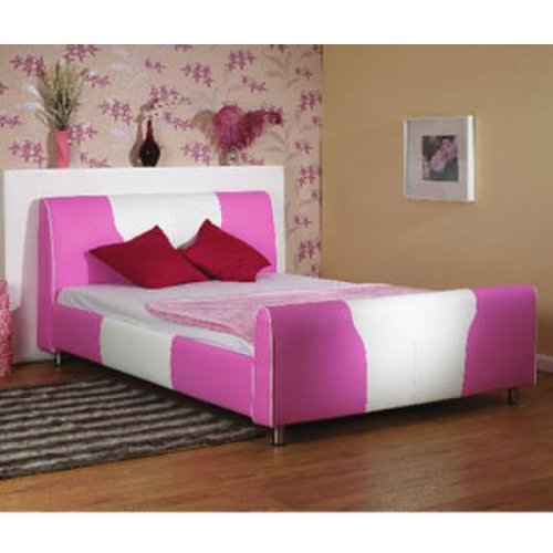 Star Collection Cheeky 3FT Single White & Pink Leather Bedstead
