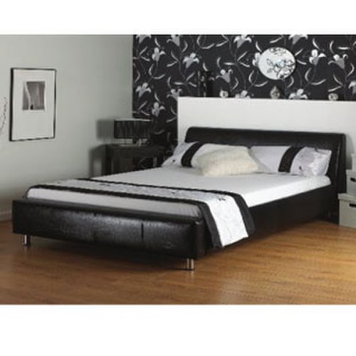 Star Collection Coal 4FT 6 Double Black Leather Bedstead
